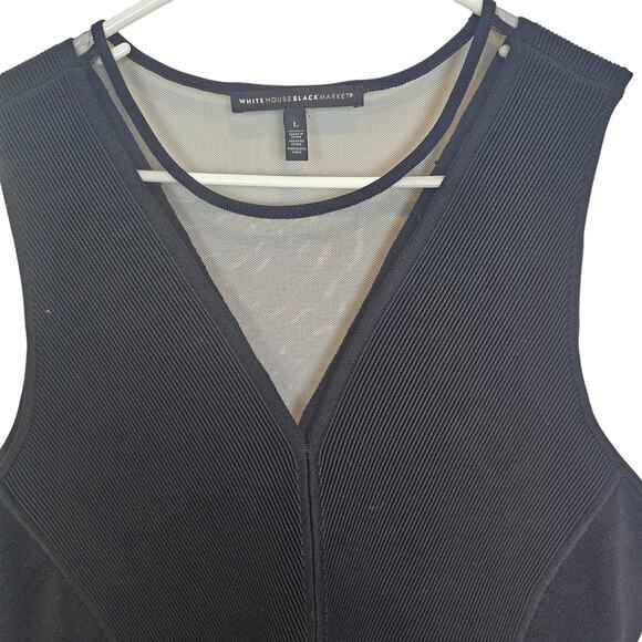 White House Black Market Top Peplum Top Sleeveless Blouse Women L Black Knit Top - Picture 2 of 7